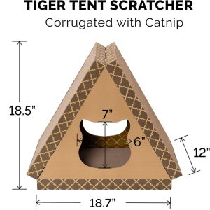 Furhaven Tiger Tent Corrugated Cat Scratcher Hideout w/ Catnip – Tan, One Size