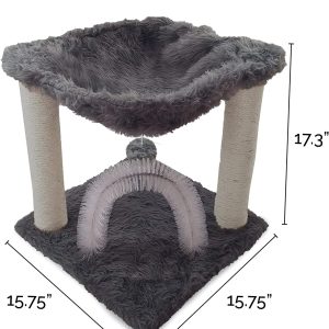 Furhaven Tiger Tough Small Cat Tree Plush Hammock Playground w/ Toys & Self-Grooming Brush – Silver, One Size