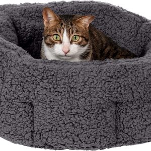 Furhaven 20″ Round Small Dog Bed Hi Lo Self-Warming Snuggle Terry Cuddler, Washable – Charcoal Gray, Small