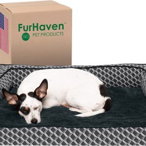 Furhaven Medium Orthopedic Dog Bed Comfy Couch Plush & Decor Sofa-Style w/ Removable Washable Cover – Diamond Gray, Medium