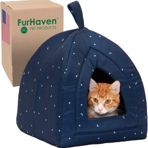 Furhaven Small Cat Bed Polycanvas Print Décor Foldable Pet Tent, Washable – Night Sky, Small