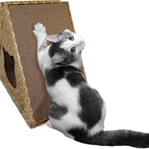 Furhaven Tiger Tent Corrugated Cat Scratcher Hideout w/ Catnip – Tan, One Size